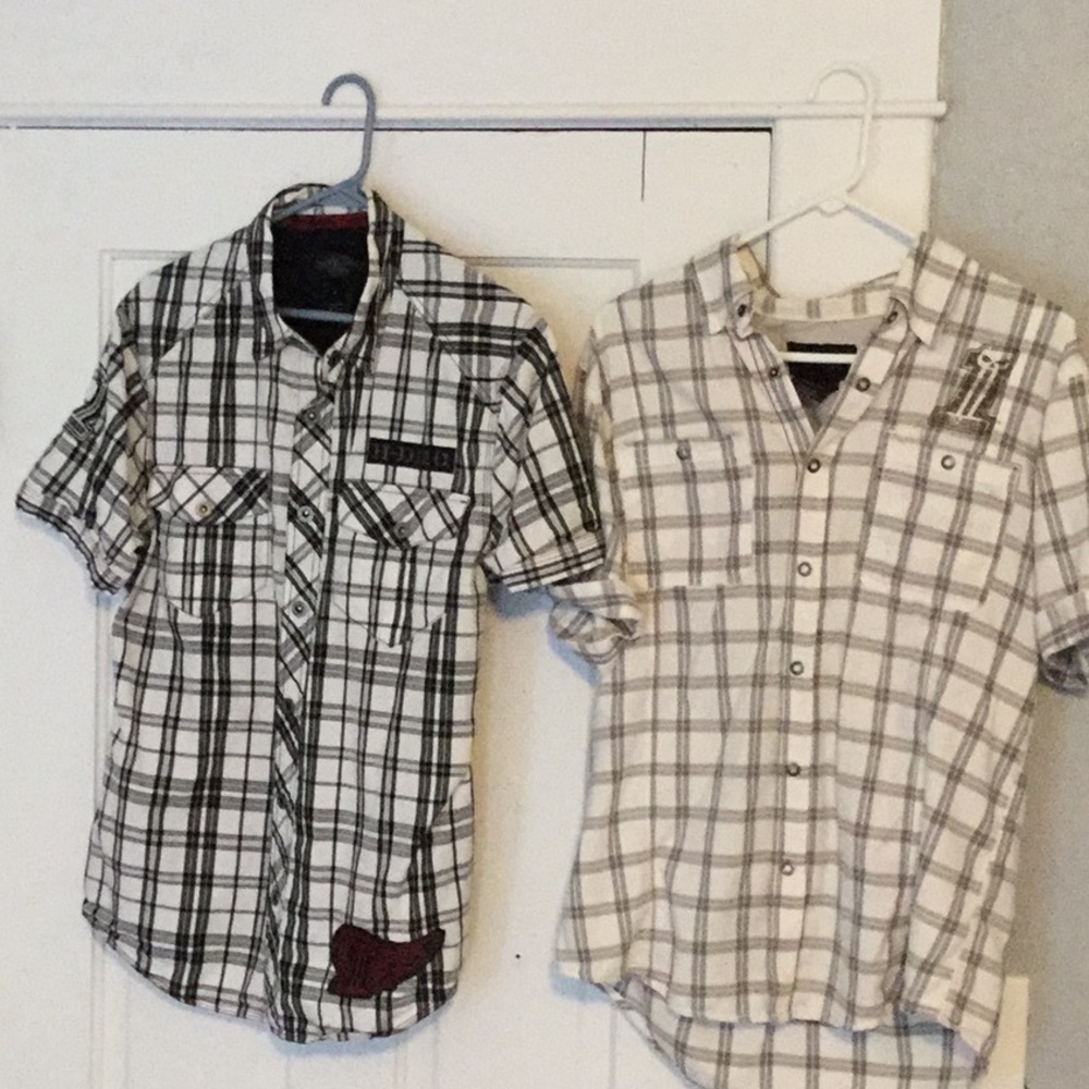 2 Harley Davidson snap button down shirts.